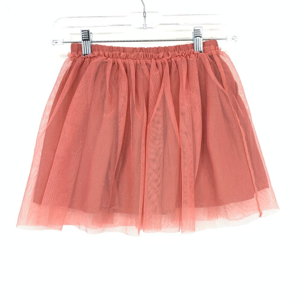 H&M Tulle Pleated A-Line Skirt Girls Size 5T/6 Dusty Rose Pink Sparkly Glitter